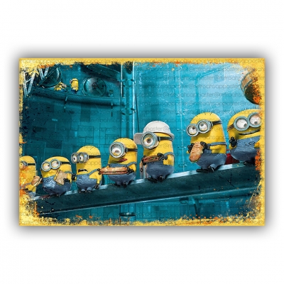 Minions Ahşap Retro Vintage Poster 