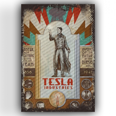 Tesla Industries Ahşap Retro Vintage Poster 