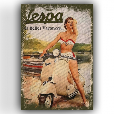 Vespa Es Belles Vacances Ahşap Retro Vintage Poster 