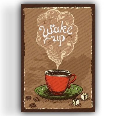 Wake Up Ahşap Retro Vintage Poster 