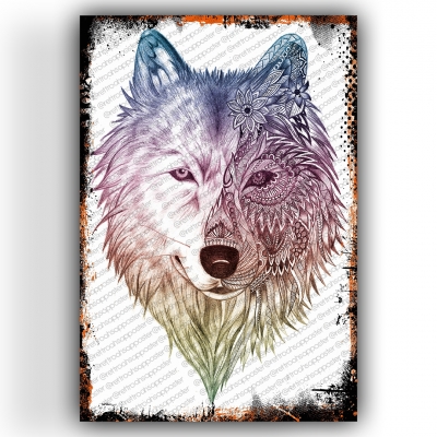 Wolf Ahşap Retro Vintage Poster 