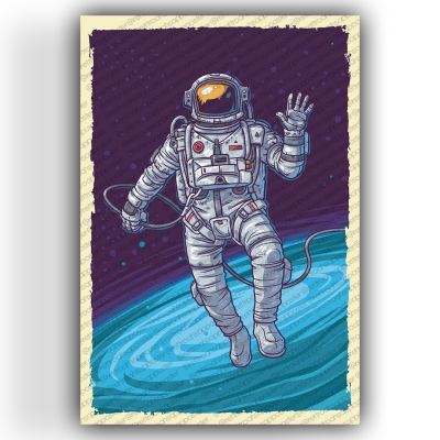Astronot Ahşap Retro Vintage Poster 