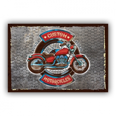 Custom Motorcycles Ahşap Retro Vintage Poster 