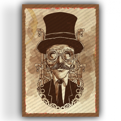 Steampunk Art Ahşap Retro Vintage Poster 