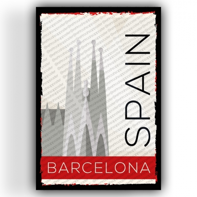 Barcelona Spain Ahşap Retro Vintage Poster 