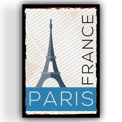 Paris France Ahşap Retro Vintage Poster 