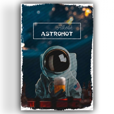 Astronot Ahşap Retro Vintage Poster 
