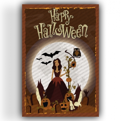 Happy Halloween Ahşap Retro Vintage Poster 