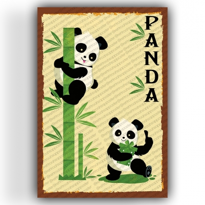 Panda Ahşap Retro Vintage Poster 