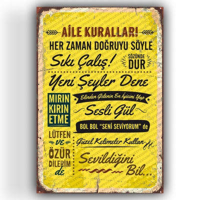 Aile Kuralları Ahşap Retro Vintage Poster 