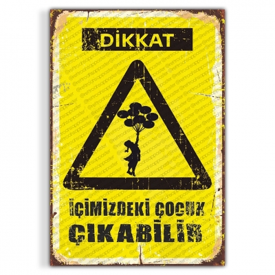 Dikkat Ahşap Retro Vintage Poster 