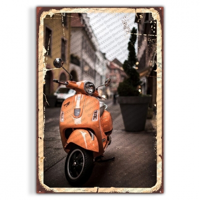 Motosiklet Ahşap Retro Vintage Poster 