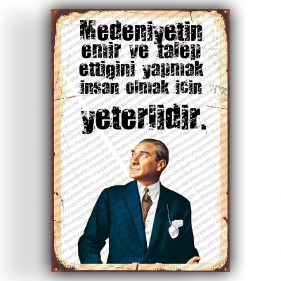Atatürk Ahşap Retro Vintage Poster 