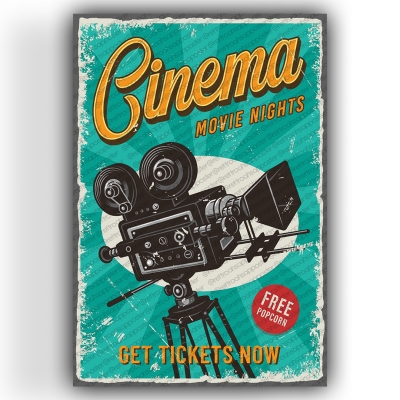 Cinema Ahşap Retro Poster