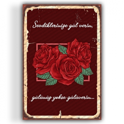 Sevdiklerinize Gül Verin Ahşap Retro Poster
