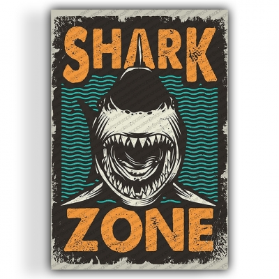 Shark Zone Ahşap Retro Poster