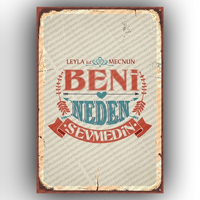 Leyla ile Mecnun Ahşap Retro Poster