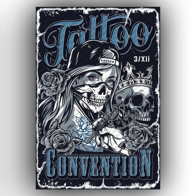 Tattoo Ahşap Retro Poster