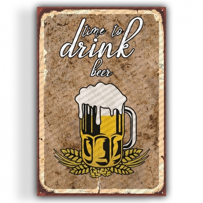 Time To Drink Beer Ahşap Retro Poster