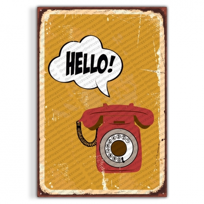 Hello  Retro Ahşap Poster