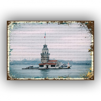 İstanbul Kız Kulesi Ahşap Retro Poster