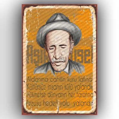 Aşık Veysel Retro Ahşap Poster