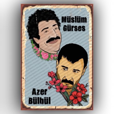 Müslüm Gürses ve Azer Bülbül Retro Ahşap Poster