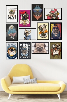 12 Parça Mdf Tablo Seti 20*30 cm Pug Köpek
