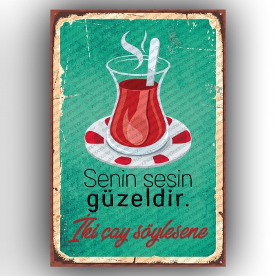 Çay Retro Ahşap Poster