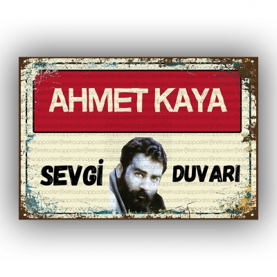 Sevgi Duvarı Ahmet Kaya Retro Ahşap Poster