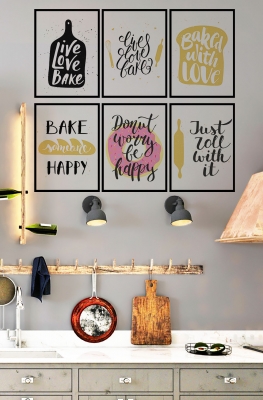 6 Parça Mdf Tablo Seti 30*40 cm Bake with Love Mutfak