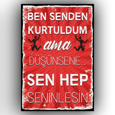 Ben Senden Kurtuldum...  Ahşap Retro Poster