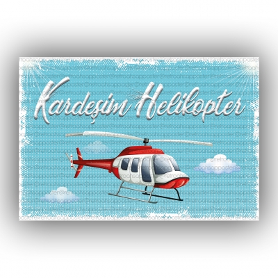 Kardeşim Helikopter  Ahşap Retro Vintage Poster 