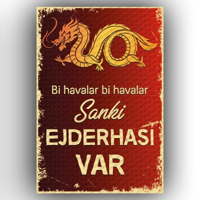 Sanki Ejderhası var   Retro Ahşap Poster