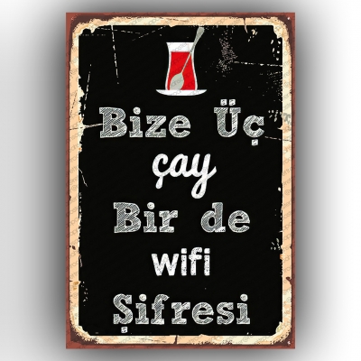 Bize Üç Çay :)) Retro Ahşap Poster