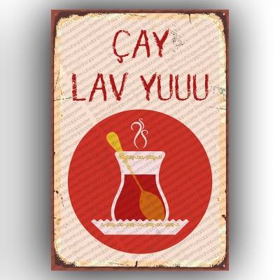 Çay Lav Yuuuu Retro Ahşap Poster