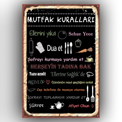 Mutfak Kuralları Ahşap Retro Poster