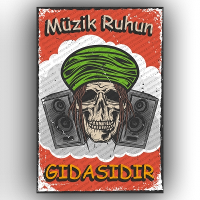 Müzik Ruhun Gıdasıdır Retro Ahşap Poster