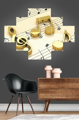 Müzik ve Notalar  12 Parçalı Ahşap Mdf Tablo Seti