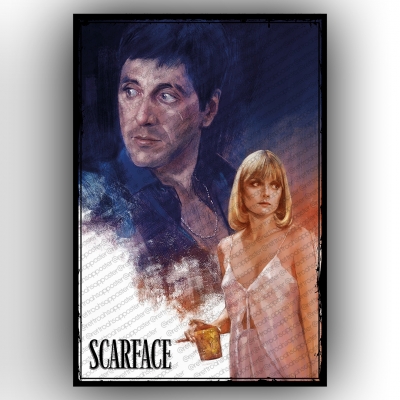 Yaralı Yüz Scarface Ahşap Retro Vintage Poster 