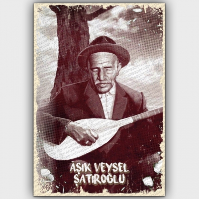 Aşık Veysel Şatıroğlu Ahşap Retro Poster
