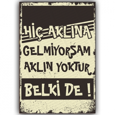Hiç Aklına Gelmiyorsam Aklın Yoktur Belki de Ahşap Retro Poster