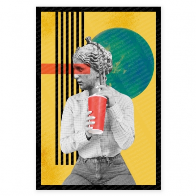 Modern Heykel  Ahşap Retro Poster