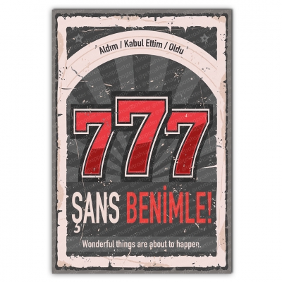 Şans Benimle 777 Ahşap Retro Poster