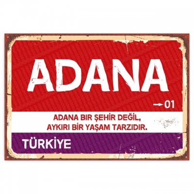 Adana Retro Şehir Tabelası- ahşap retro poster