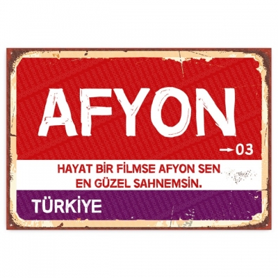 Afyon Retro Şehir Tabelası- ahşap retro poster