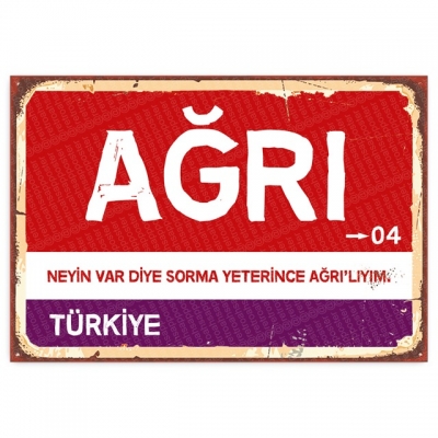 Ağrı Retro Şehir Tabelası- ahşap retro poster