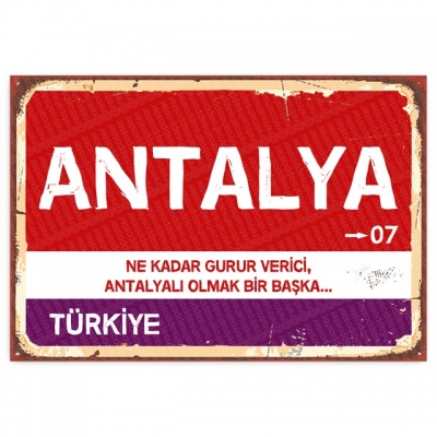 Antalya Retro Şehir Tabelası- ahşap retro poster