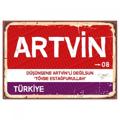 Artvin Retro Şehir Tabelası- ahşap retro poster