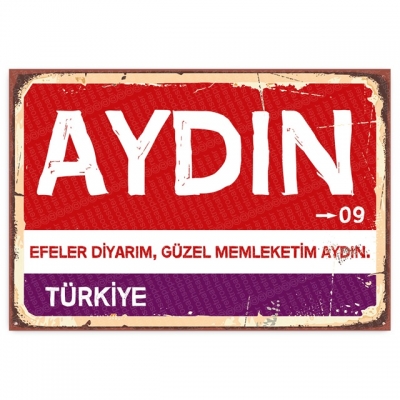 Aydın Retro Şehir Tabelası- ahşap retro poster